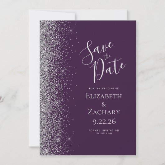 Faire-part Parties scintillant d'argent violet foncé Enregist (Devant)