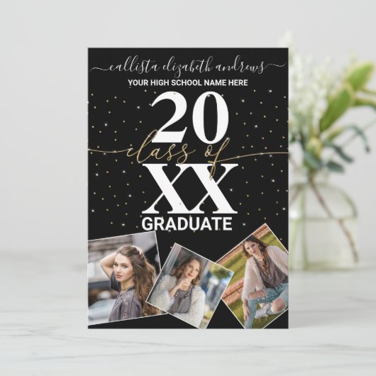 Faire-part Parties scintillant d'or Confetti Classe de Gradua (Debout devant)