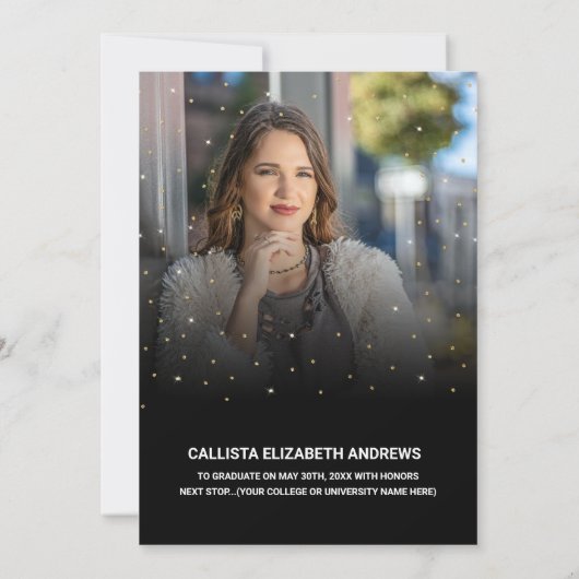 Faire-part Parties scintillant d'or Confetti Classe de Gradua (Dos)