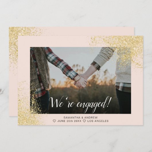 Faire-part Parties scintillant d'or de la fête d'engagement m (Devant / Derrière)