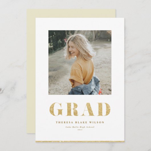 Faire-part Parties scintillant d'or Gras GRAD Typographie Gra (Devant / Derrière)