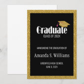 Faire-part Parties scintillant d'or moderne Casquette Graduat (Devant / Derrière)