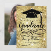 Faire-part Parties scintillant d'or moderne Diplômé Casquette (Devant / Derrière)