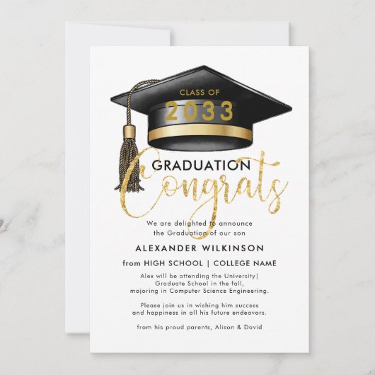 Faire-part Parties scintillant Or moderne Script Simple GRAD  (Devant)