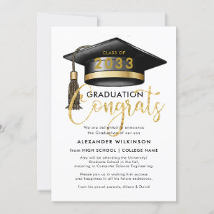 Faire-part Parties scintillant Or moderne Script Simple GRAD