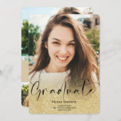 Faire-part Parties scintillant or ombre script 4 photos gradu (Devant / Derrière)