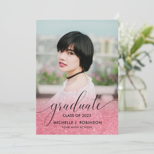 Faire-part Parties scintillant rose moderne Ombre Girly Photo (Debout devant)