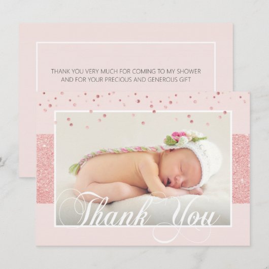 Faire-part Parties scintillant rose rose MERCI mignonne fille (Devant / Derrière)
