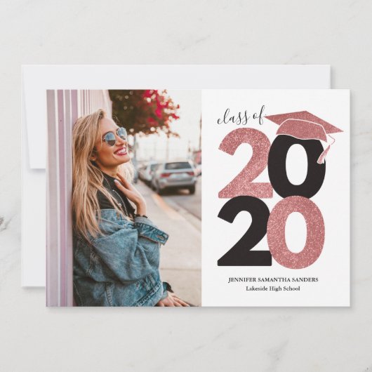 Faire-part Parties scintillant rose simple fille Casquette de (Devant)