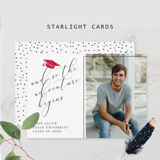 Faire-part Parties scintillant rouge Casquette avec devis pho