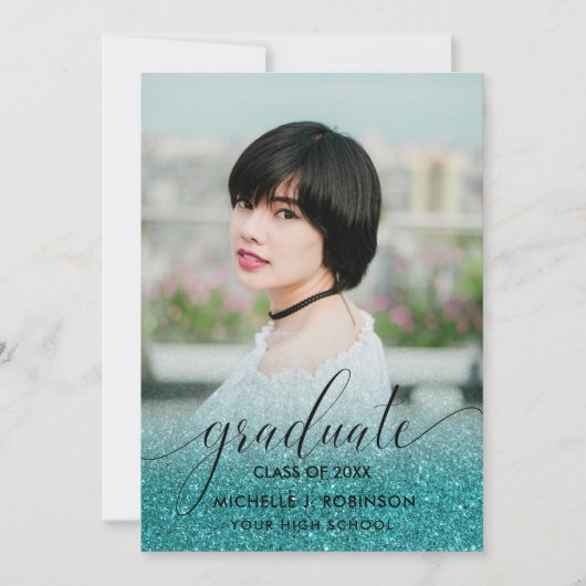 Faire-part Parties scintillant Turquoise moderne Ombre Girly (Devant)