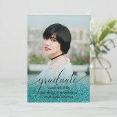 Faire-part Parties scintillant Turquoise moderne Ombre Girly (Debout devant)