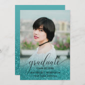 Faire-part Parties scintillant Turquoise moderne Ombre Girly (Devant / Derrière)