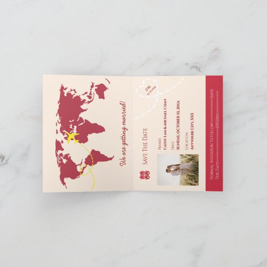 Faire-part Passeport mariage chinois rouge foncé enregistrer  (Intérieur)