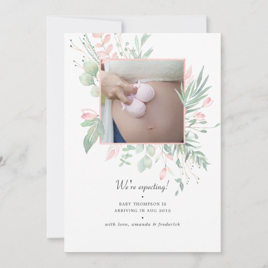 Faire-part Pastel Blush rose et verdure Grossesse photo (Devant)