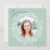 Faire-part Pastel Green White Fleur sauvage Wreath Graduation (Devant)