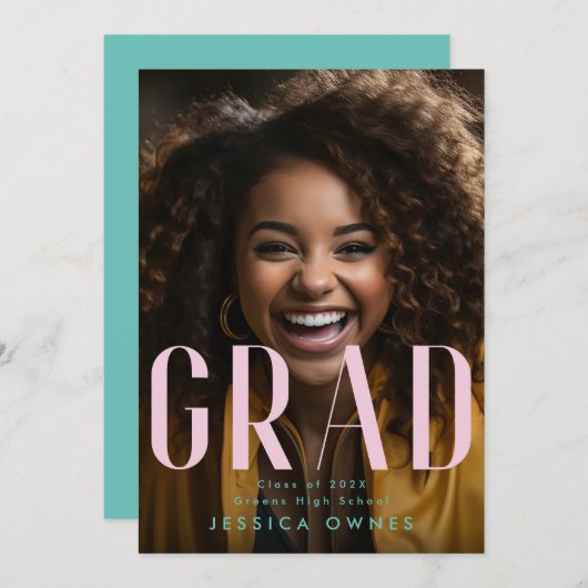 Faire-part Pastel Pink Sea Green High School Class 2024 Photo (Devant / Derrière)