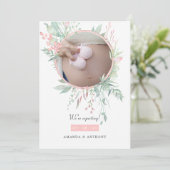 Faire-part Pastel rose et verdure Photo Grossesse (Debout devant)