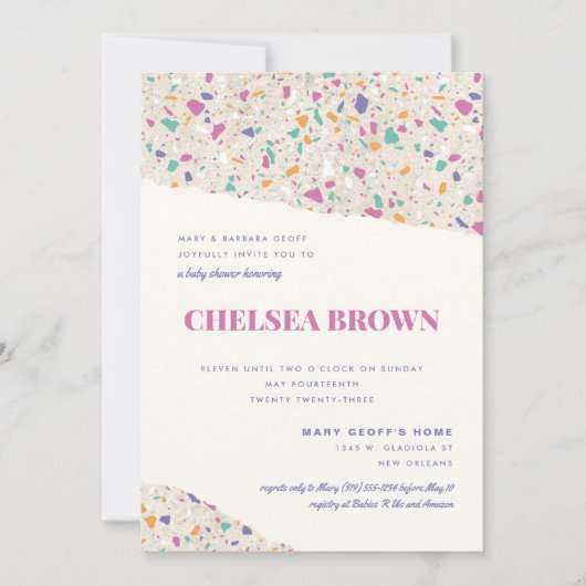 Faire-part Pastel Terrazzo Slab Baby shower moderne (Devant)