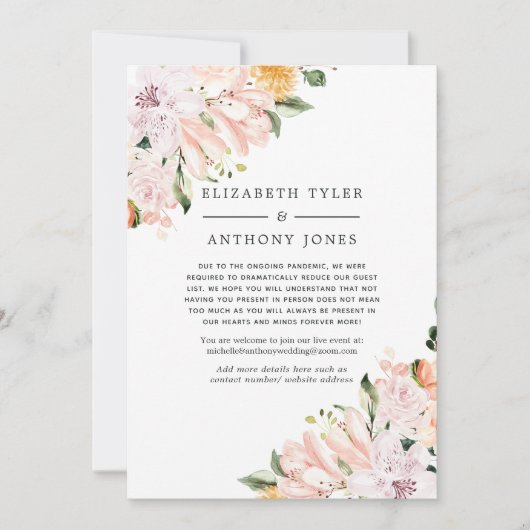 Faire-part Pastel Violet & Pink Floral Invité Mariage réduit (Devant)