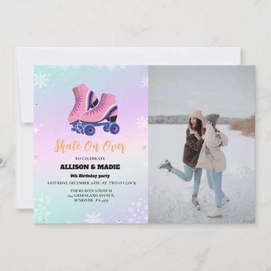 Faire-part Patinage sur glace Patinage hivernal jumeau d'anni (Devant)