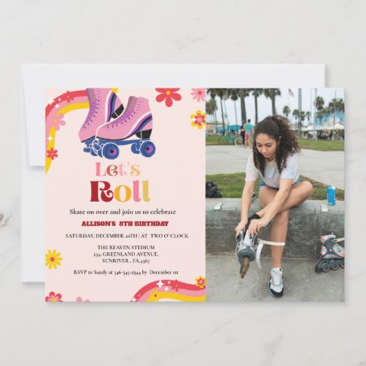 Faire-part Patinage sur glace Retro super Anniversaire Let's  (Devant)