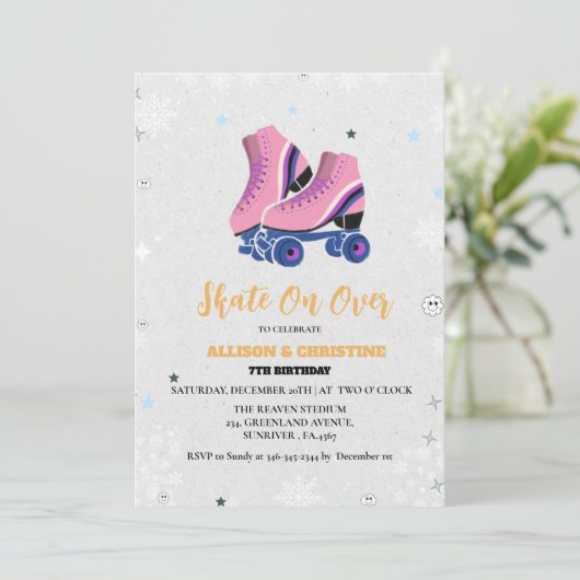 Faire-part Patinage sur glace Twin hiver Patinage d'anniversa (Debout devant)