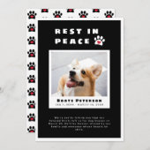 Faire-part Pawprint Coeur Repose en paix Black Pet Perte Phot (Devant / Derrière)