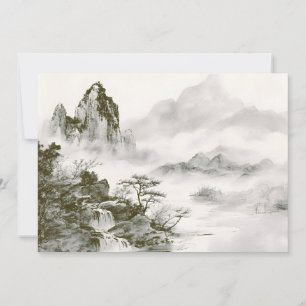 Faire-part Paysage minimaliste de montagne zen à l'encre brum