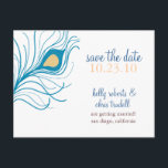 Faire-part Peacock Feather Enregistrer la date carte postale<br><div class="desc">couleurs bleu turquoise et jaune paon</div>