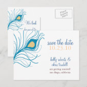 Faire-part Peacock Feather Enregistrer la date carte postale  (Devant / Derrière)