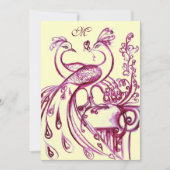 Faire-part PEACOCKS IN LOVE MONOGRAM 2 or rose rouge (Devant)