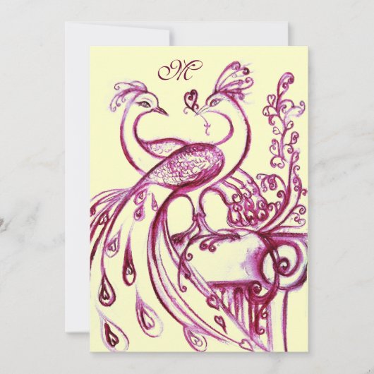 Faire-part PEACOCKS IN LOVE MONOGRAM 2 or rose rouge (Devant)