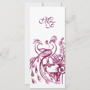Faire-part PEACOCKS IN LOVE MONOGRAM rouge bordeaux rose blan