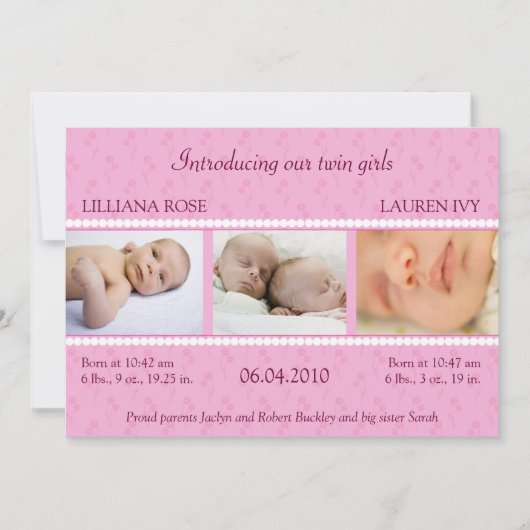 Faire-part Pearl rose Twins (Devant)