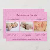 Faire-part Pearl rose Twins (Devant / Derrière)