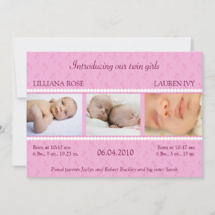 Faire-part Pearl rose Twins