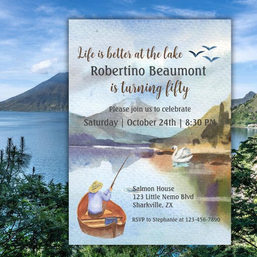 Faire-part Pêche à l'aquarelle à la fête du 50e anniversaire 
