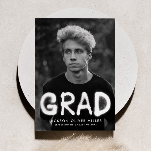 Faire-part Peinture au Spray blanc Typographie Photo Graduati