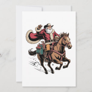 Faire-part Père Noël cow-boy à cheval Noël