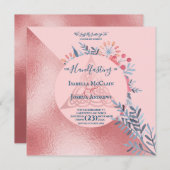 Faire-part Perle Rose Aquarelle Florale Païenne Handfasting (Devant / Derrière)