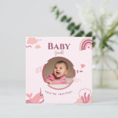 Faire-part personnalisable pour Baby Shower Fleurs (Debout devant)