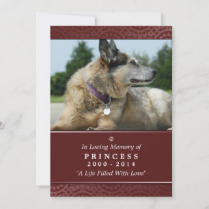 Faire-part Pet Memorial Card 5 x 7 Rouge - Jardin de Dieu