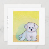 Faire-part Petit chien blanc dessin mignon chiot maltais (Devant / Derrière)