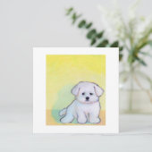 Faire-part Petit chien blanc dessin mignon chiot maltais (Debout devant)