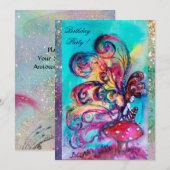 Faire-part PETIT ELF DE CHAMPIGNONS, rose jaune bleu scintill (Devant / Derrière)