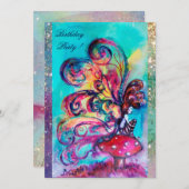 Faire-part PETIT ELFÉ DE CHAMPIGNONS, rose jaune bleu scintil (Devant / Derrière)