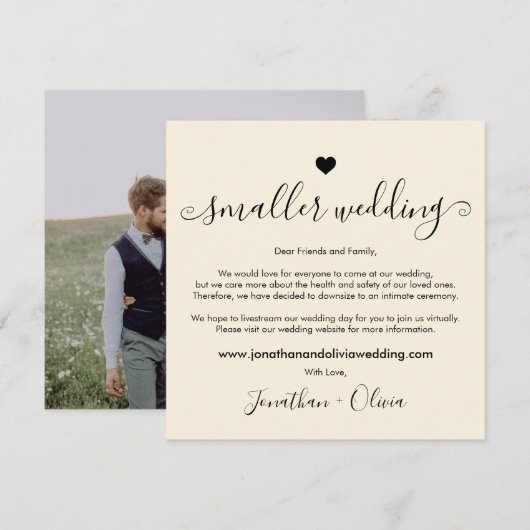Faire-part Petit Mariage Crème Ivoire Photo Réduction Mariage (Devant / Derrière)
