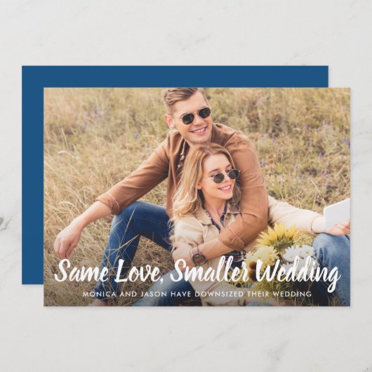 Faire-part Petit Mariage Même Amour Photo Bleu Classique (Devant / Derrière)
