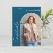 Faire-part Photo Arc Moderne Simple Bleu Graduation (Debout devant)